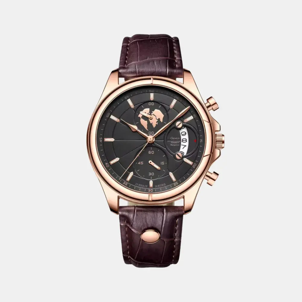 Meridian Nocturne Rose men's watch with dark dial and rose-gold case - front view