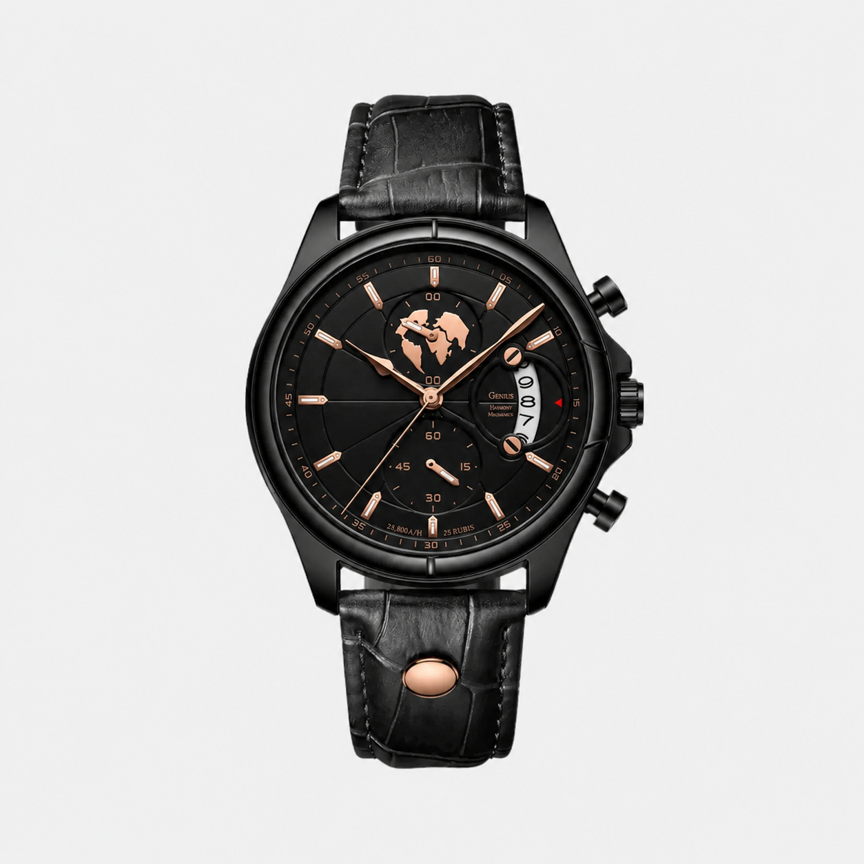 Meridian Eclipse Rose men's watch with dark dial and rose-gold case - front view