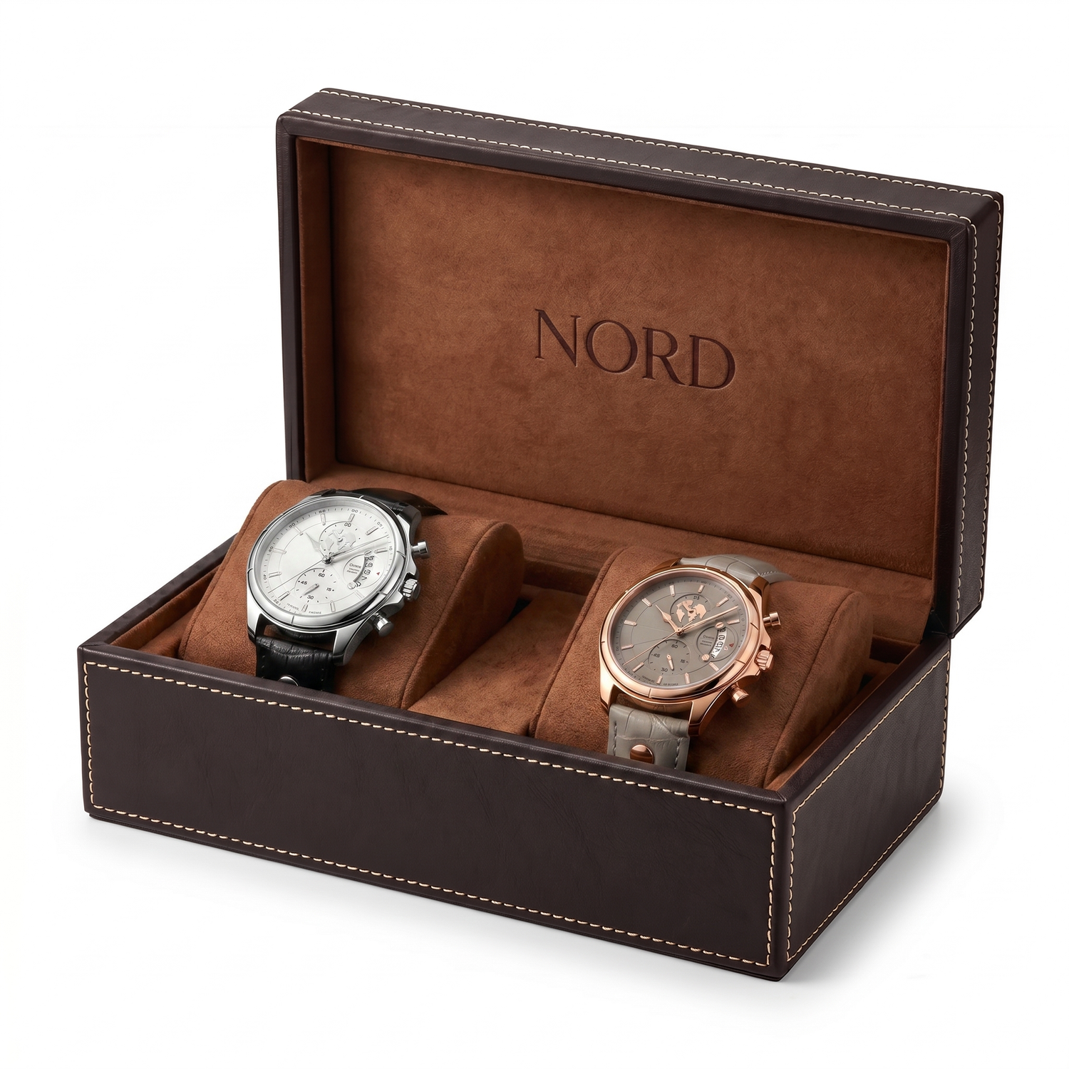 Nord Mariner Duet leather watch case for two watches, embossed NORD logo