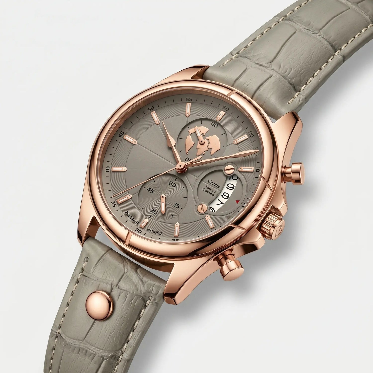 Meridian Ash Rose men's watch with rose-gold case and brown leather strap - front view