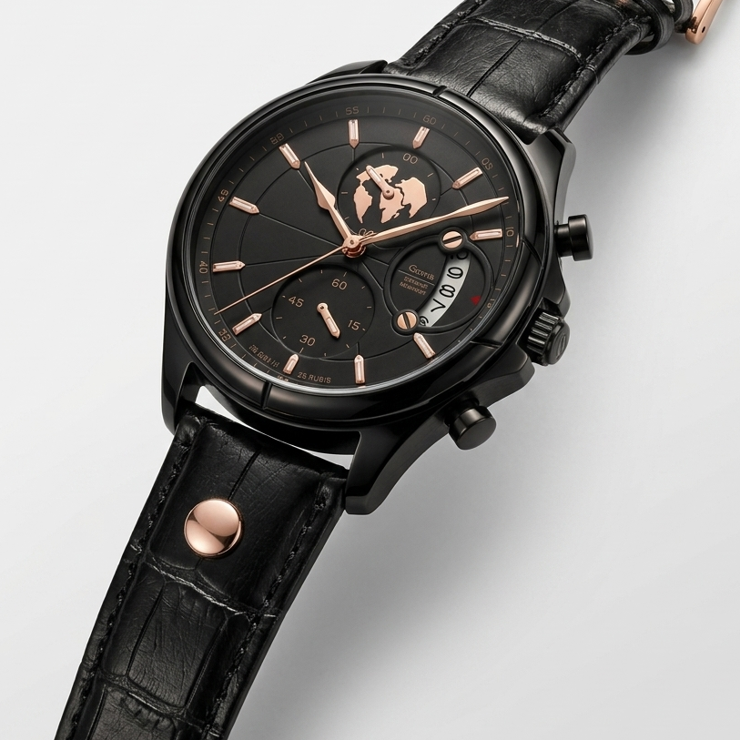 Close-up of the Meridian Eclipse Rose dial and rose-gold case