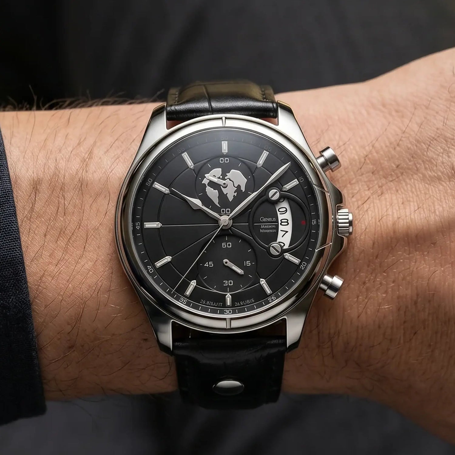 Meridian Obsidian Steel worn on the wrist - bold black watch by NORD 1975